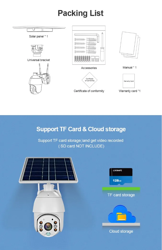 1080P 2MP PIR Solar 4G/Wireless Outdoor Waterproof PTZ CCTV Security IP Camera