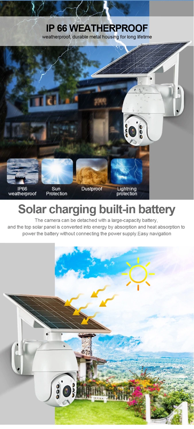 1080P 2MP PIR Solar 4G/Wireless Outdoor Waterproof PTZ CCTV Security IP Camera