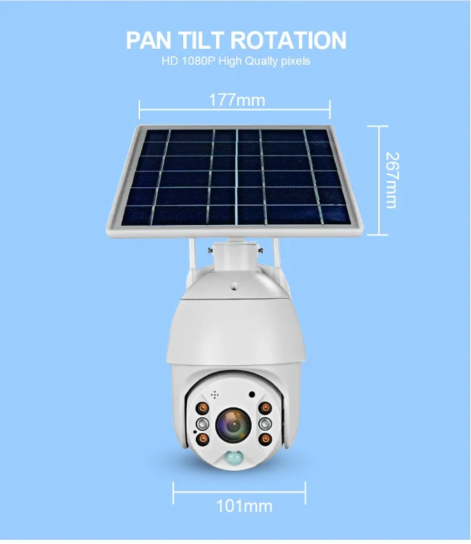 1080P 2MP PIR Solar 4G/Wireless Outdoor Waterproof PTZ CCTV Security IP Camera