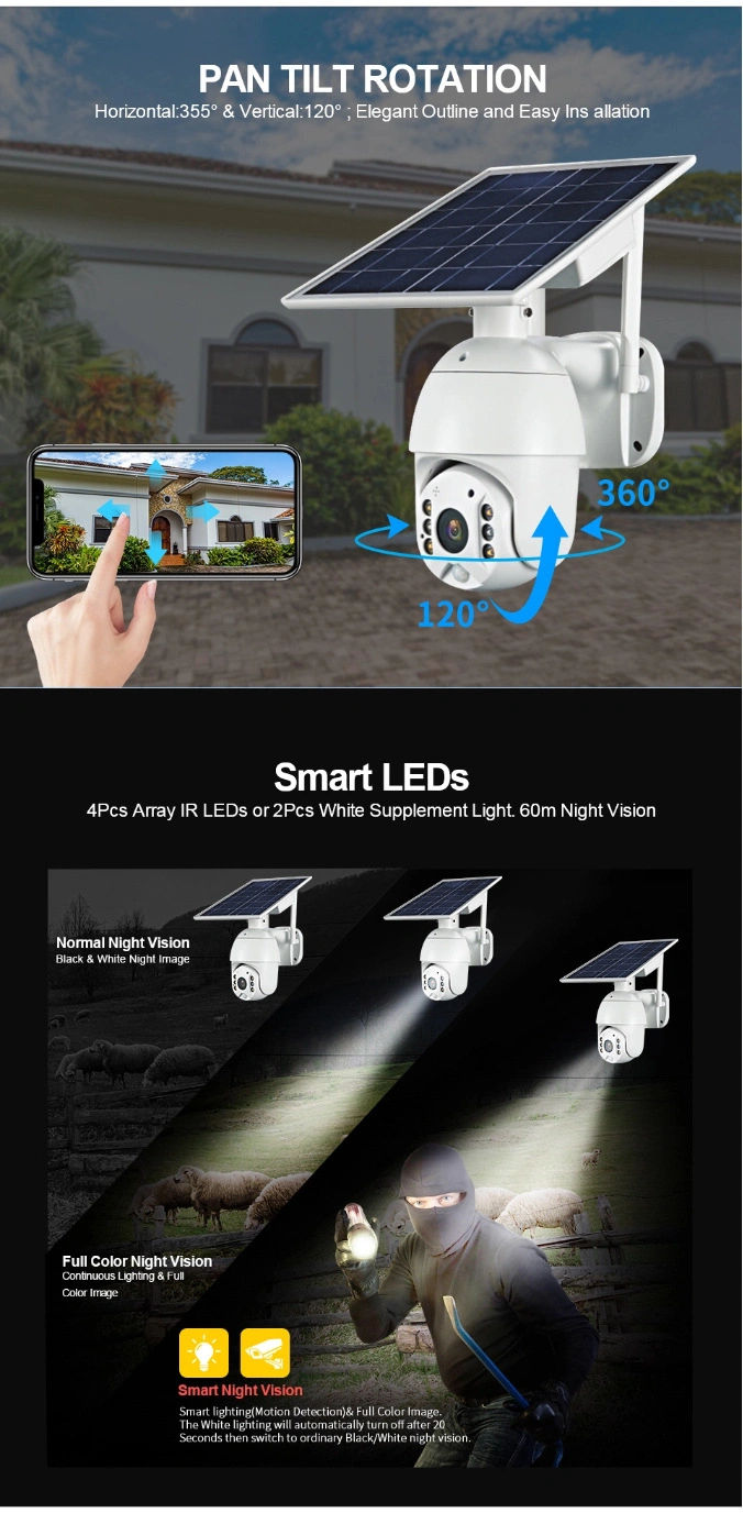 1080P 2MP PIR Solar 4G/Wireless Outdoor Waterproof PTZ CCTV Security IP Camera