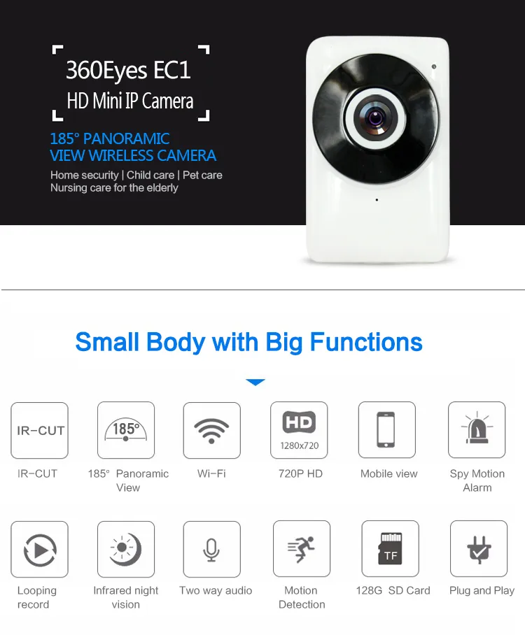 185 Fisheye Lens Panoramic Home Use WiFi IP Camera