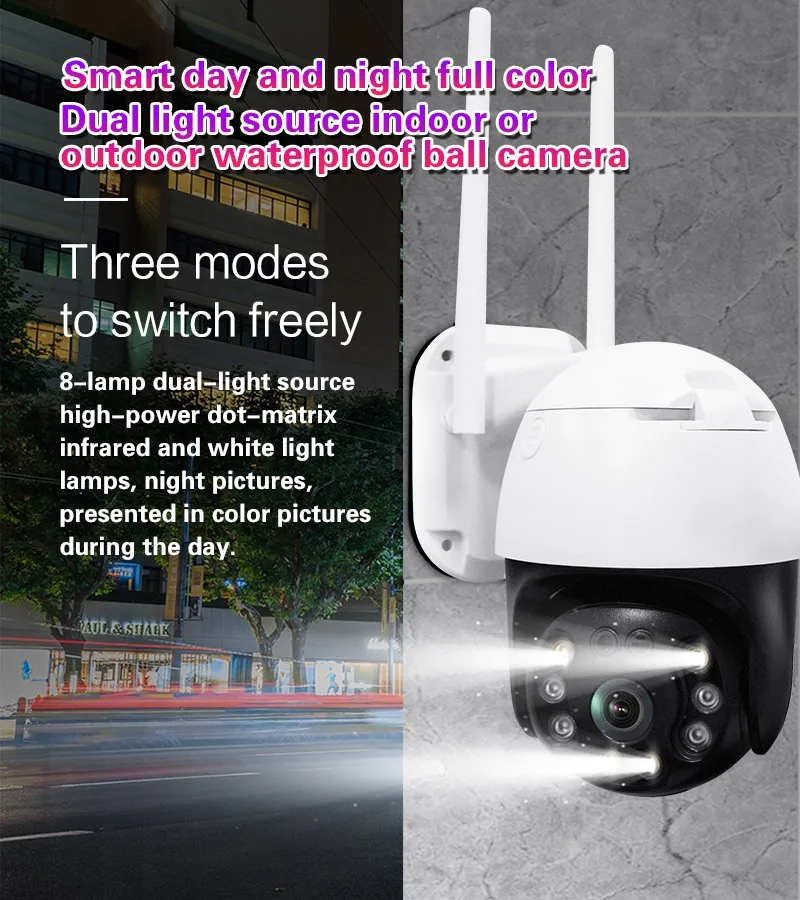 2.5inch 3MP HD Wireless WiFi IP PTZ Dome Camera Carecam APP Outdoor WiFi Camera for Home Security Support NVR Two Way Audio TF Card and Cloud Storage Recording