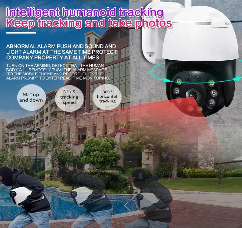 2.5inch 3MP HD Wireless WiFi IP PTZ Dome Camera Carecam APP Outdoor WiFi Camera for Home Security Support NVR Two Way Audio TF Card and Cloud Storage Recording