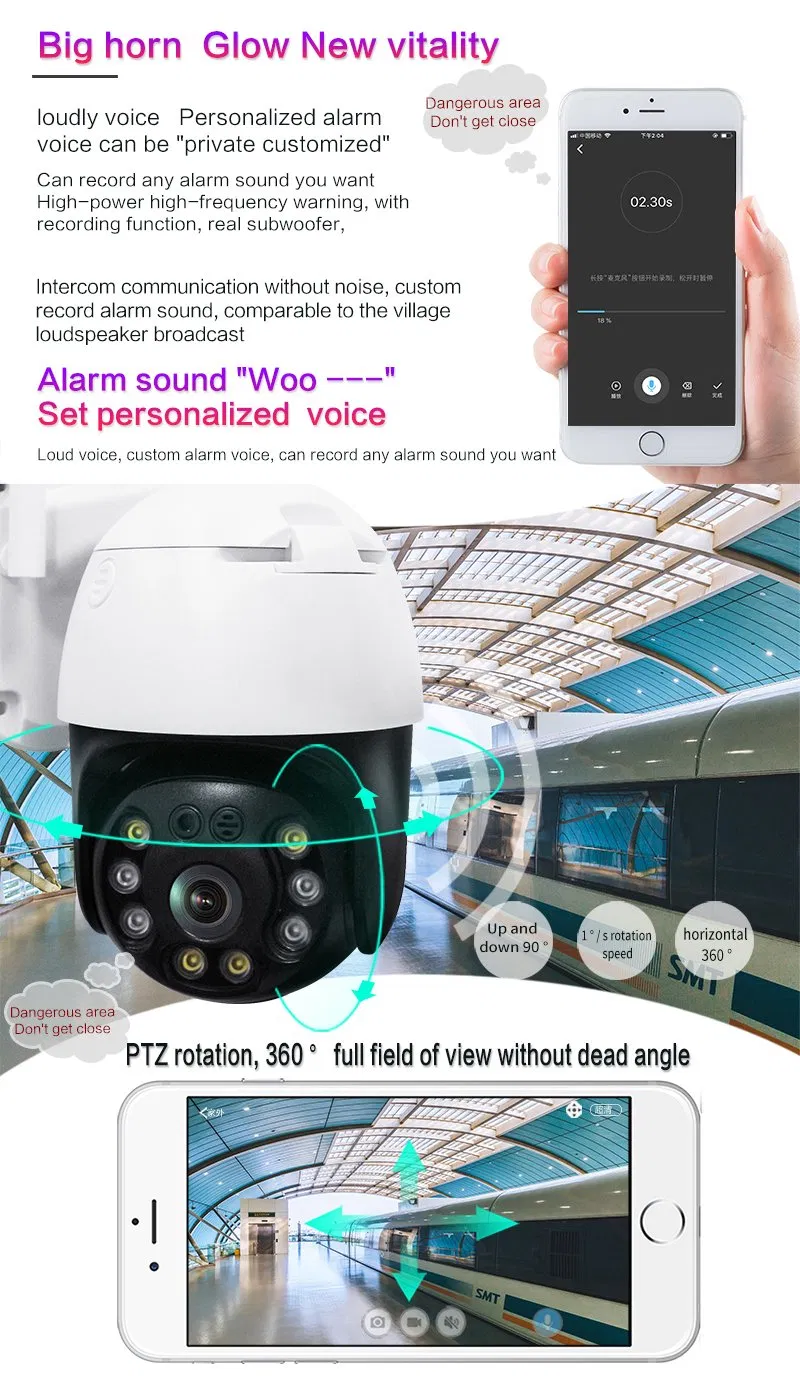 2.5inch 3MP HD Wireless WiFi IP PTZ Dome Camera Carecam APP Outdoor WiFi Camera for Home Security Support NVR Two Way Audio TF Card and Cloud Storage Recording