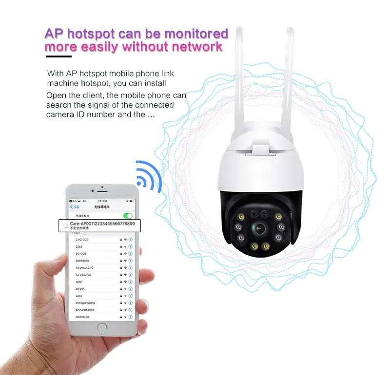 2.5inch 3MP HD Wireless WiFi IP PTZ Dome Camera Carecam APP Outdoor WiFi Camera for Home Security Support NVR Two Way Audio TF Card and Cloud Storage Recording