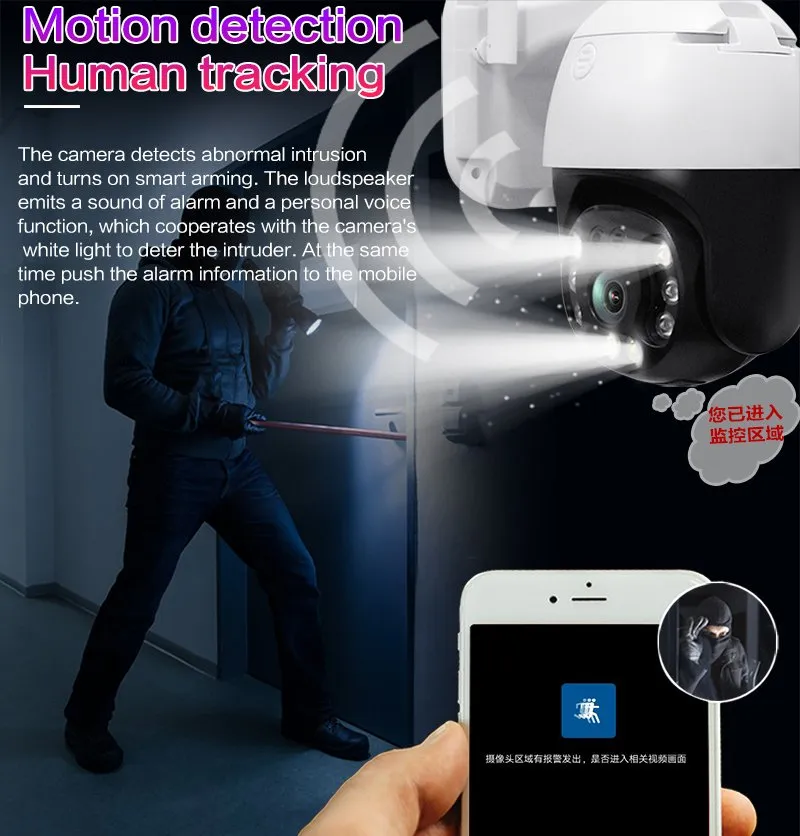 2.5inch 3MP HD Wireless WiFi IP PTZ Dome Camera Carecam APP Outdoor WiFi Camera for Home Security Support NVR Two Way Audio TF Card and Cloud Storage Recording
