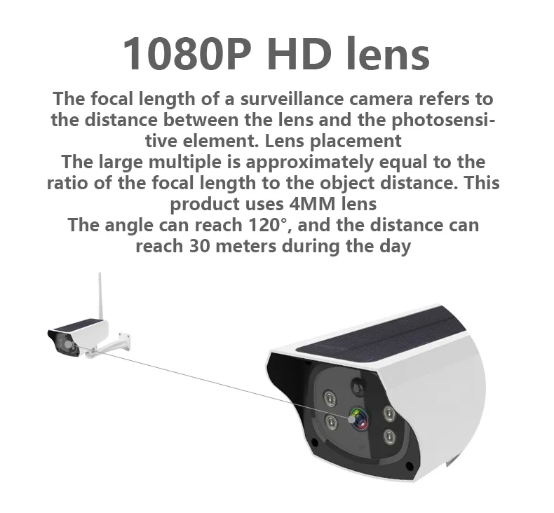 2MP/1080P Solar Powered 4G IP Camera Outdoor Surveillance Camera Distance 10m CCTV Camera WiFi Wireless Security Camera