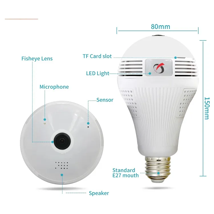 3MP 360 Degree Vr Fisheye Bulb WiFi Camera