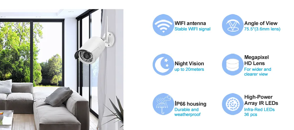 4CH WiFi NVR Kit 720p 1080P 3.0MP Optional, Smart Home Wireless WiFi Security Camera Kits, Waterproof IP Camera Complete Sets CCTV Surveillance Camera System