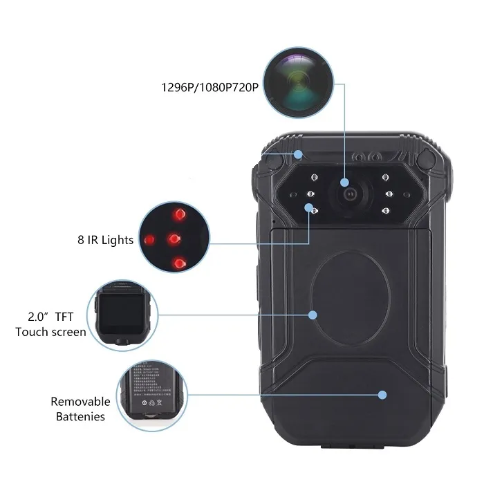 HD 1296p Portable Night Vision Video Camera Recorder Police Surveillance Body Worn Camera