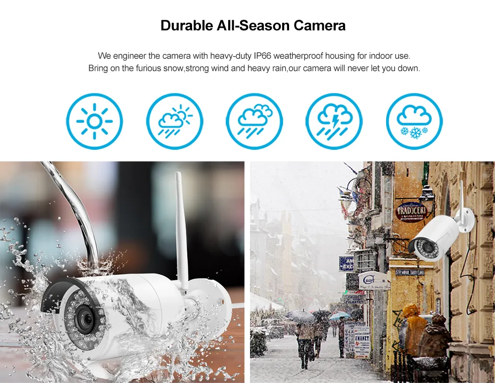 HD 4CH WiFi CCTV Surveillance System Kit with 4PCS Waterproof IR IP Camera All-in-One NVR Built in 11 Inches Display 720p 1080P 3.0MP Optional