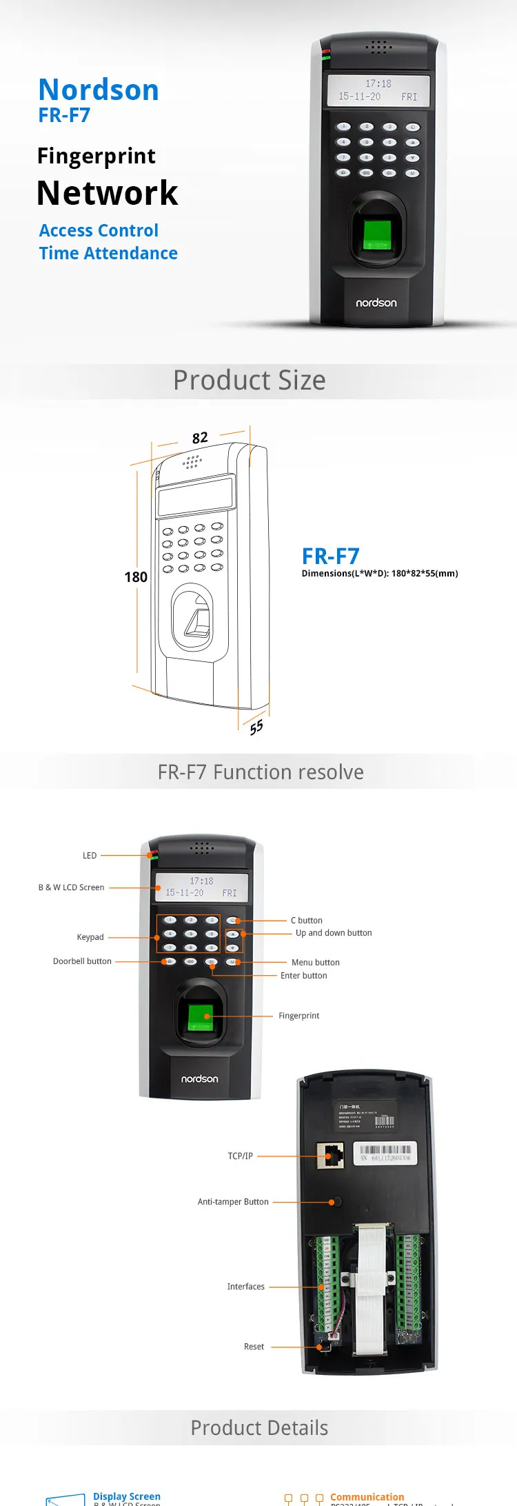 Network Touch Screen Wiegand Signal Biometric Biometric Elevator Access Control