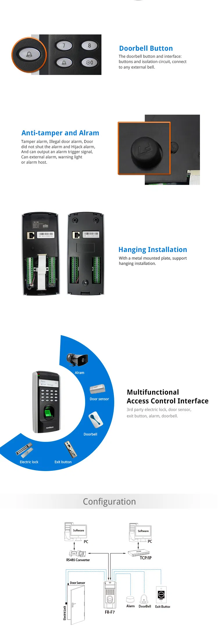 Network Touch Screen Wiegand Signal Biometric Biometric Elevator Access Control