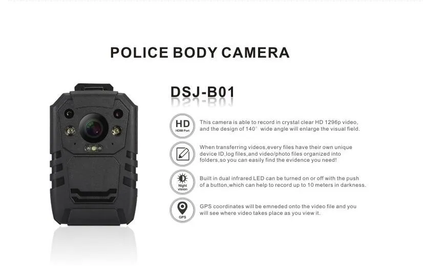 Security Night Vision Mini HD Police Body Worn Camera Support GPS&WiFi