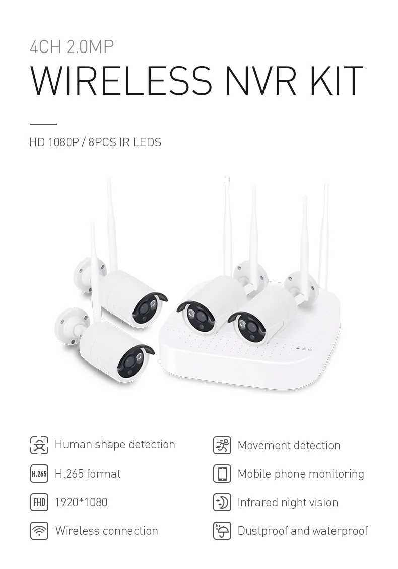 Smart Home Security Camera 4CH Wireless WiFi Camera NVR 2MP CCTV Camera Kit Tuya 4 Camera P2p for IP Camera