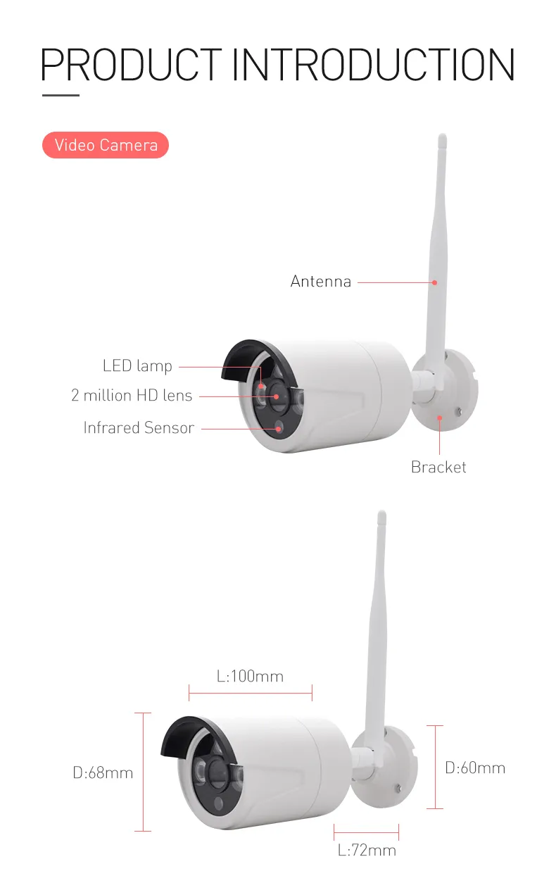 Smart Home Security Camera 4CH Wireless WiFi Camera NVR 2MP CCTV Camera Kit Tuya 4 Camera P2p for IP Camera