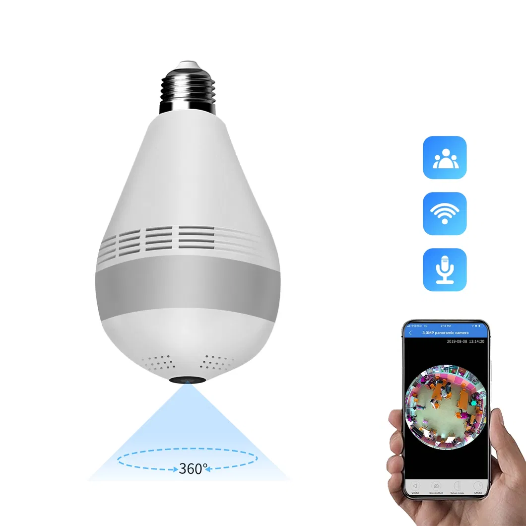 Verto V380 Wireless Double Light Bulb Camera CCTV Security 360 Degree Panoramic Network Monitor 1080P HD WiFi Bulb Camera
