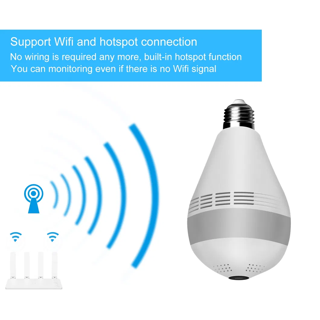 Verto V380 Wireless Double Light Bulb Camera CCTV Security 360 Degree Panoramic Network Monitor 1080P HD WiFi Bulb Camera