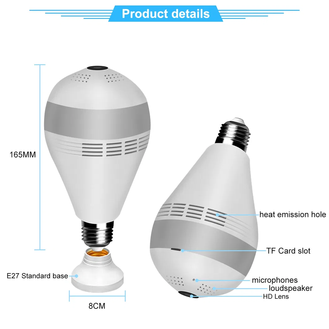Verto V380 Wireless Double Light Bulb Camera CCTV Security 360 Degree Panoramic Network Monitor 1080P HD WiFi Bulb Camera