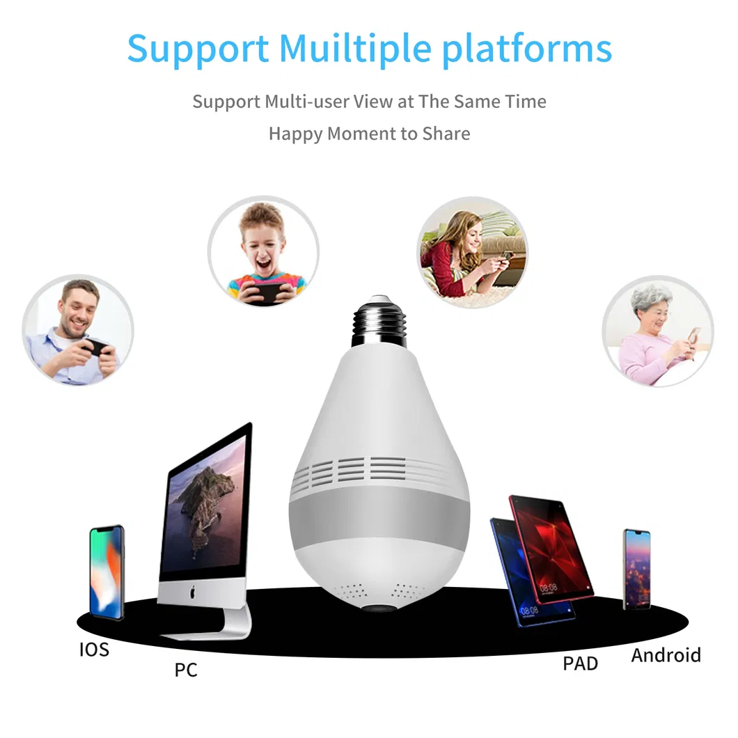 Verto V380 Wireless Double Light Bulb Camera CCTV Security 360 Degree Panoramic Network Monitor 1080P HD WiFi Bulb Camera