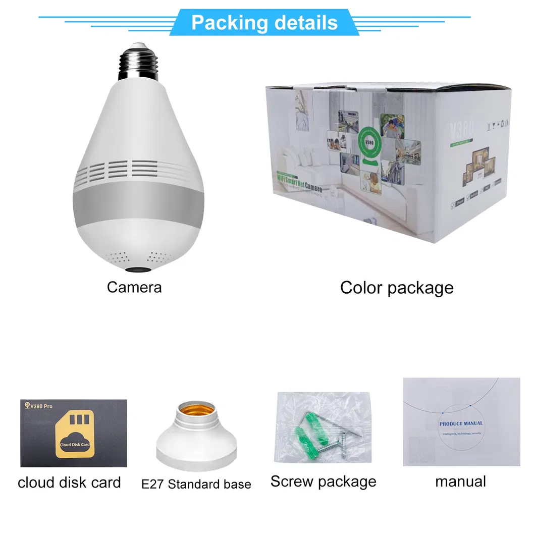 Verto V380 Wireless Double Light Bulb Camera CCTV Security 360 Degree Panoramic Network Monitor 1080P HD WiFi Bulb Camera