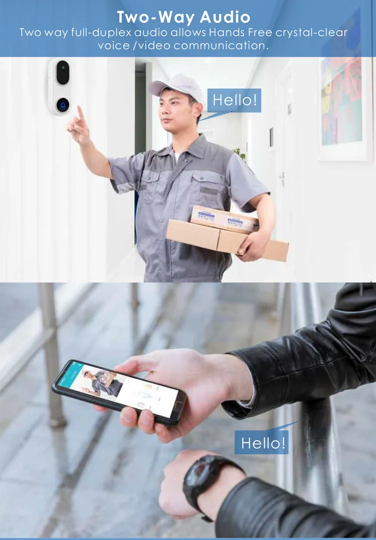 Wireless Ring Video Doorbelltwo Way Talk Infrared 1080P Tuya Smart APP Doorbell with Chimem