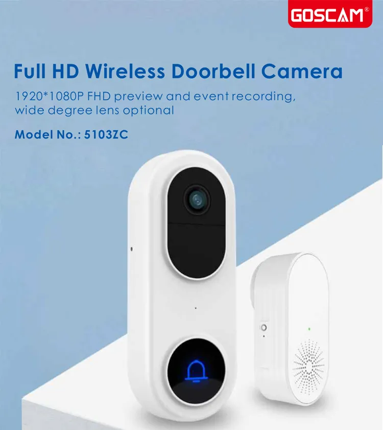 Wireless Ring Video Doorbelltwo Way Talk Infrared 1080P Tuya Smart APP Doorbell with Chimem